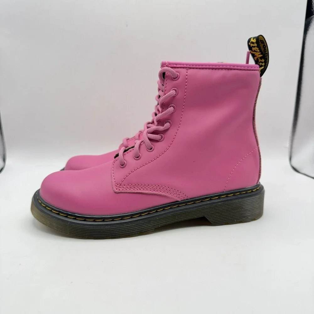 Dr Martens Hot Pink‎ Combat Boots Leather 1460 J Thrift Pink Girls Sz 4 Boys 3